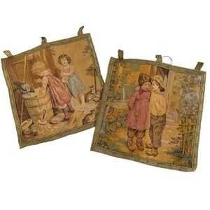Set of 2 Vintage Metrax Belgium Tapestry Wall Hangings Children Playing Scene